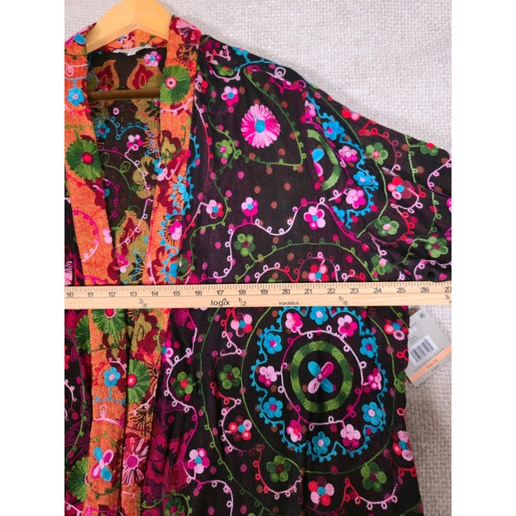 JOHN MARK Embroidered Patchwork Kimono Jacket Open Front Women 2X Multi Color - Picture 7 of 10